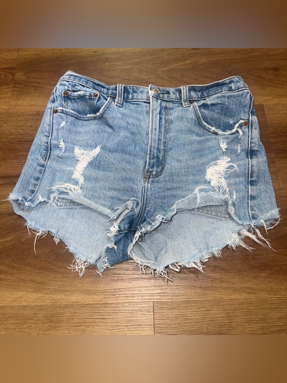Abercrombie & Fitch Shorts Womens 30/10 Blue The Mom Short Mid Rise Distressed